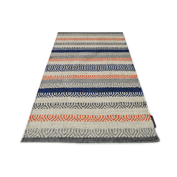 Bakero Saffron Striped Hand Woven Flatweave Blue/Beige/Orange Area Rug